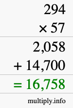 How to calculate 294 times 57 using long multiplication How to calculate 294 times 57 using long multiplication