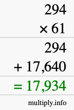How to calculate 294 times 61 using long multiplication