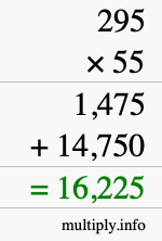 How to calculate 295 times 55 using long multiplication