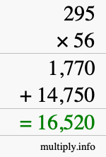 How to calculate 295 times 56 using long multiplication