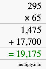 How to calculate 295 times 65 using long multiplication