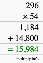 How to calculate 296 times 54 using long multiplication