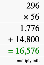 How to calculate 296 times 56 using long multiplication