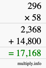 How to calculate 296 times 58 using long multiplication