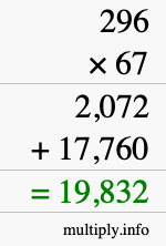 How to calculate 296 times 67 using long multiplication