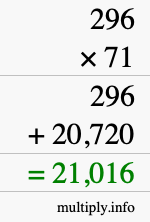 How to calculate 296 times 71 using long multiplication