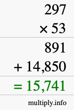 How to calculate 297 times 53 using long multiplication