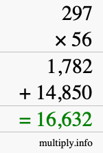 How to calculate 297 times 56 using long multiplication