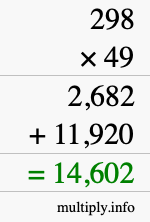 How to calculate 298 times 49 using long multiplication