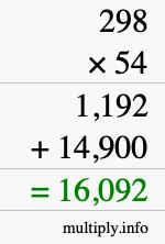 How to calculate 298 times 54 using long multiplication