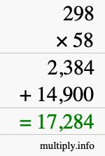 How to calculate 298 times 58 using long multiplication
