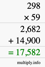 How to calculate 298 times 59 using long multiplication