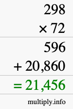 How to calculate 298 times 72 using long multiplication