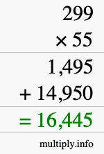 How to calculate 299 times 55 using long multiplication How to calculate 299 times 55 using long multiplication