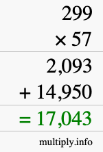 How to calculate 299 times 57 using long multiplication