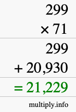 How to calculate 299 times 71 using long multiplication