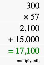 How to calculate 300 times 57 using long multiplication