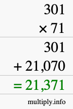 How to calculate 301 times 71 using long multiplication