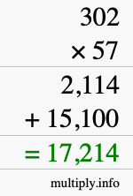 How to calculate 302 times 57 using long multiplication