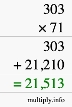 How to calculate 303 times 71 using long multiplication