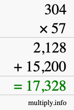How to calculate 304 times 57 using long multiplication
