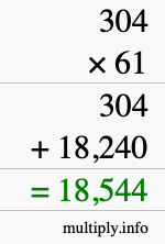 How to calculate 304 times 61 using long multiplication