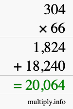 How to calculate 304 times 66 using long multiplication