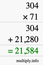 How to calculate 304 times 71 using long multiplication
