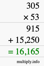 How to calculate 305 times 53 using long multiplication
