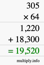 How to calculate 305 times 64 using long multiplication How to calculate 305 times 64 using long multiplication