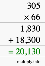 How to calculate 305 times 66 using long multiplication