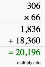 How to calculate 306 times 66 using long multiplication