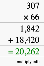 How to calculate 307 times 66 using long multiplication