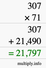 How to calculate 307 times 71 using long multiplication