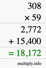 How to calculate 308 times 59 using long multiplication