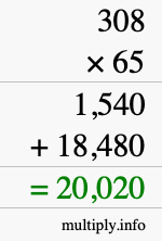 How to calculate 308 times 65 using long multiplication How to calculate 308 times 65 using long multiplication