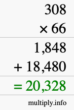 How to calculate 308 times 66 using long multiplication