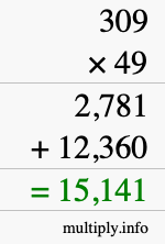 How to calculate 309 times 49 using long multiplication
