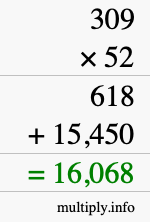 How to calculate 309 times 52 using long multiplication