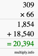 How to calculate 309 times 66 using long multiplication