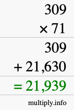 How to calculate 309 times 71 using long multiplication