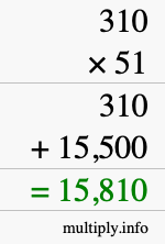 How to calculate 310 times 51 using long multiplication