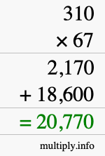 How to calculate 310 times 67 using long multiplication