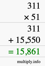 How to calculate 311 times 51 using long multiplication