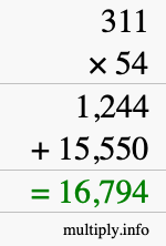How to calculate 311 times 54 using long multiplication How to calculate 311 times 54 using long multiplication