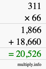 How to calculate 311 times 66 using long multiplication