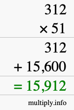 How to calculate 312 times 51 using long multiplication