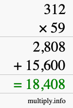 How to calculate 312 times 59 using long multiplication