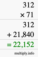 How to calculate 312 times 71 using long multiplication