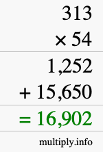 How to calculate 313 times 54 using long multiplication How to calculate 313 times 54 using long multiplication